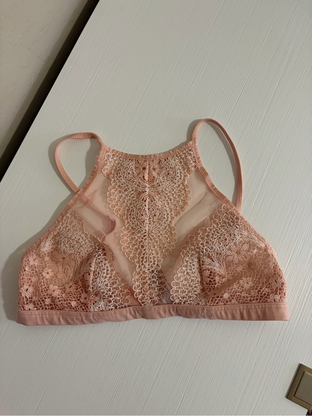 Victoria's Secret High-Neck Lace Bralette in Blush Pink